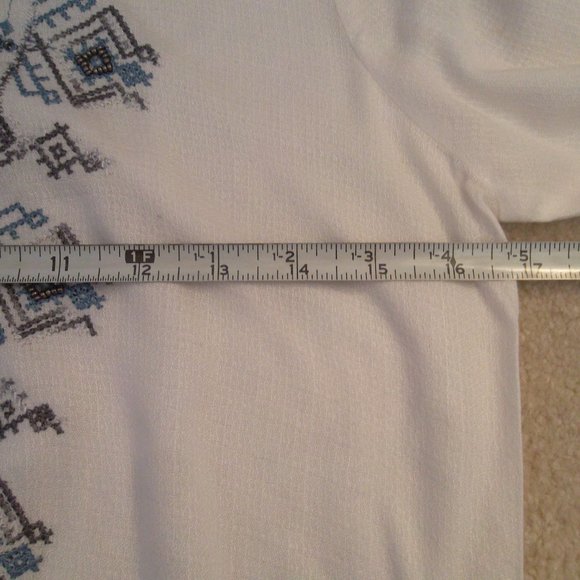 Lucky Brand Aztec Boho Embroidered Beaded Peasant Ivory Blouse - Picture 7 of 8